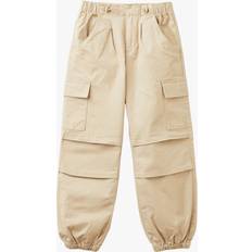 Beige Trousers Benetton Kids' Stretch Twill Parachute Trousers, Sand