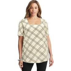 Jessica London Blouses Jessica London Plus Women's Stretch Cotton Square Neck Tunic in Ivory Windowpane (Size M)