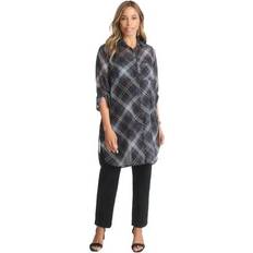 Jessica London Blouses Jessica London Plus Women's Sheer Georgette Mega Tunic in Black Gold Plaid (Size W) Long Sheer Button Down Shirt