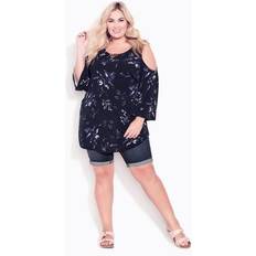 Avenue Tops Avenue Plus Women's Cold Shoulder Bar Print Top in Black Midnight Floral (Size 22/24)