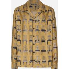 Goud - Man Overhemden Dolce & Gabbana Silk Twill Shirt With Seat Print Print