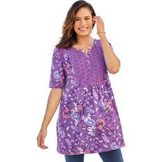 Woman Within Women Blouses Woman Within Plus Women's Mixed Print Henley Tunic in Pretty Violet Charming Paisley (Size 14/16)