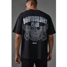 boohooMAN Mens Man Active Oversize T-Shirt mit Body Building Club Print Schwarz XS, Schwarz