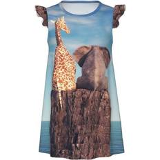 Nightwear Kll Black Candle, Elephant And Giraffe Sitting On Rock Admiring The Ocean Print Girls Nightgowns Pajamas for Girl Sleepwear Toddler Nightgown Night Sleep Dress Clothes