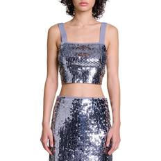 Silver - Woman Blouses Maje Sequinned Knitted Crop Top black