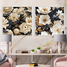 Marble Wall Decorations Design Art Magnificent White Magnolia Blooms Set of 2 (33 in. W x 16 in. H) Framed Art