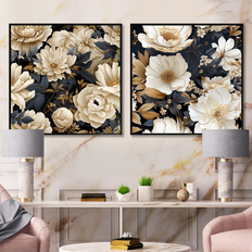 Marble Wall Decorations Design Art Magnificent White Magnolia Blooms Set of 2 (33 in. W x 16 in. H) Framed Art