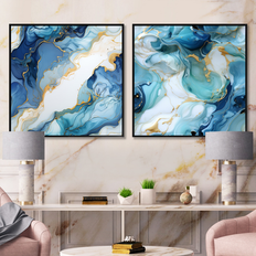 Marble Wall Decorations Design Art Coastal Blue Elegant Marble Shore II Collage Set of 2 61 in. W x 61" W Framed Art