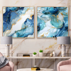 Marble Wall Decorations Design Art Coastal Blue Elegant Marble Shore II Collages Set of 2 61 in. W x 30 in. H Framed Art