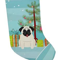 Beige Stockings Merry Christmas Tree Pug Cream Stocking