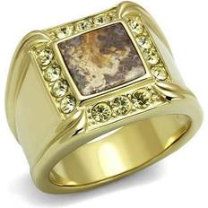 Quartz Jewelry Precious Stone Men IP Gold Stainless Steel Ring with Semi-Precious in Smoked Quartz