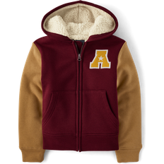 Hoodies The Children's Place Boys' Long Sleeve, Sherpa Lined, Zip-Front Hoodie Sweatshirt, Redwood Varsity