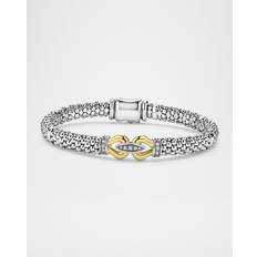 Oro Pulseras Lagos Silver and Gold Derby Bracelet with Diamonds, 9mm (7in)