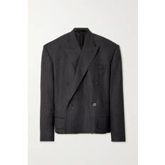 Balenciaga Blazers Balenciaga Oversized Double-breasted Distressed Pinstriped Wool Blazer Gray