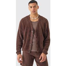 Ruskea Neuletakit Fluffy Knit Cardigan - Brown