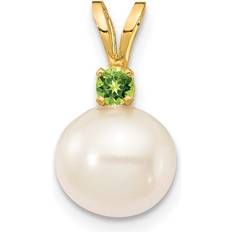 9k Charms & Pendants Bagatela XF742-PE 14K Yellow Gold Peridot 8-8.5mm White Round FWC Pearl Pendant