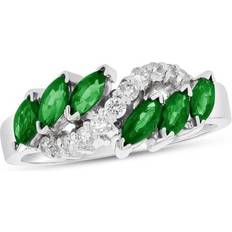 Louis Creations RL2520ED-7 CTW Diamond & Emerald Fashion Ring - 14K White Gold