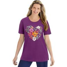 Woman Within Women T-shirts Woman Within Plus Women's Graphic Tee in Plum Purple Heart Garden (Size 18/20) Shirt