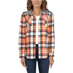 Orange - Women Shirts Natural Reflections Hooded Flannel Long-Sleeve Shirt for Ladies Autumn Glaze Plaid