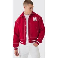 boohooMAN Melton Varsity Jacket - Red