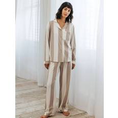 Brown Pyjamas Chelsea Peers Organic Cotton Stripe Long Pyjama Set - Taupe