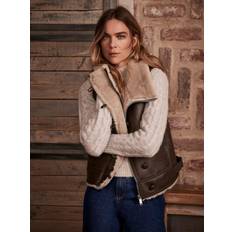 Brown Vests Mint Velvet Faux Leather Funnel Neck Gilet - Khaki