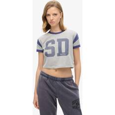 Denim - Women T-shirts Superdry Athletic Essentials Graphic Ringer T-Shirt - Grey Marl