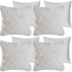 Sienna Luxury Fluffy Shaggy Cushion Cover Grey, Silver (45x45cm)