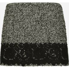 Dolce & Gabbana Skirts Dolce & Gabbana Tweed Wool Mini Skirt with Lace Trim Black