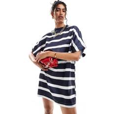 Clothing ASOS DESIGN Satin Oversized Mini T-Shirt Dress - Navy Stripe