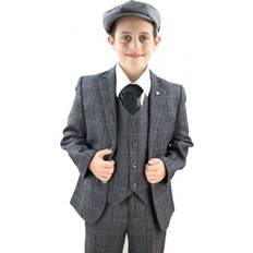 Infinity Leather Boys 3 Piece Charcoal Grey Herringbone Tweed Check Suit