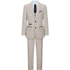 Paul Andrew Boys 3 Piece Beige Tweed Check Vintage Retro Suit