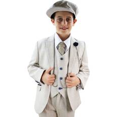 Infinity Leather Boys 3 Piece Cream Herringbone Tweed Check Classic Suit