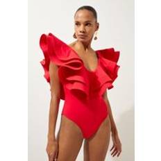 Red Swimsuits Karen Millen Drama Frill Swimsuit - Red