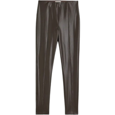 M Leggings H&M Women's Coated Crease-front Leggings - Dark Brown