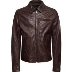 Pelle Giubbotti Dolce & Gabbana Smooth Leather Zipped Jacket Brown