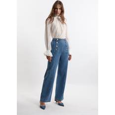 Karen Millen Jeans Karen Millen Denim Tailored Button Front Straight Leg Jeans - Mid Blue