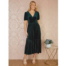Clothing Yumi Velvet Midi Dress - Green