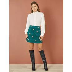 Corduroy Skirts Yumi Fox Embroidered Corduroy Mini Skirt - Teal/Multi