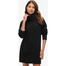 Superdry Sort Kjoler Superdry Neck Cable Wool Blend Jumper Dress - Black