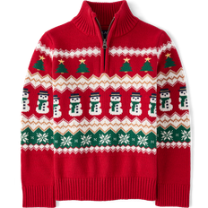 Knitted Sweaters The Children's Place Boy's Matching Family Christmas Fairisle Half Zip Sweater - Red (3049959-1027)