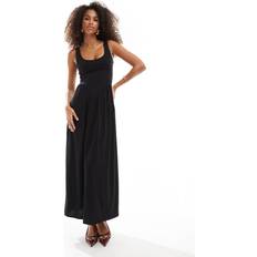 Clothing Bershka Drop Waist Jersey Maxi Dress - Black