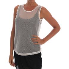 Transparent Tank Tops Dolce & Gabbana Mesh Sleeveless Top with Logo Details White