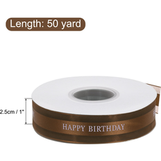 Gift Wrap Ribbons Unique Bargains 1 Inch Happy Birthday Satin Ribbon 50 Yards Ribbon Roll Bow Decoration 50 Yards Coffee (50 Yards)