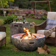 Kinger Home Stonebridge 31-Inch Round MGO Concrete Fire Pit Bowl - Grey