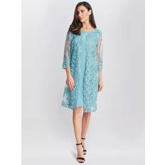 Jill Embroidered Lace Mock Jacket Dress - Teal