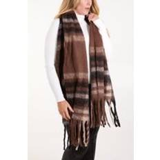 Brown Scarfs Blue Vanilla Checked Fluffy Scarf - Brown