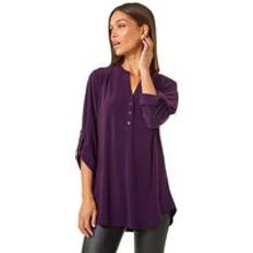 Purple Blouses Roman Plain 3 Button Shirt - Purple