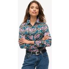 Superdry Blouses Superdry Sheer Printed Blouse - Mukaitsuru Teal Pink