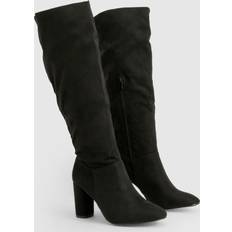 Black High Boots boohoo Wide Fit Faux Suede Block Heel Knee High Boots - Black